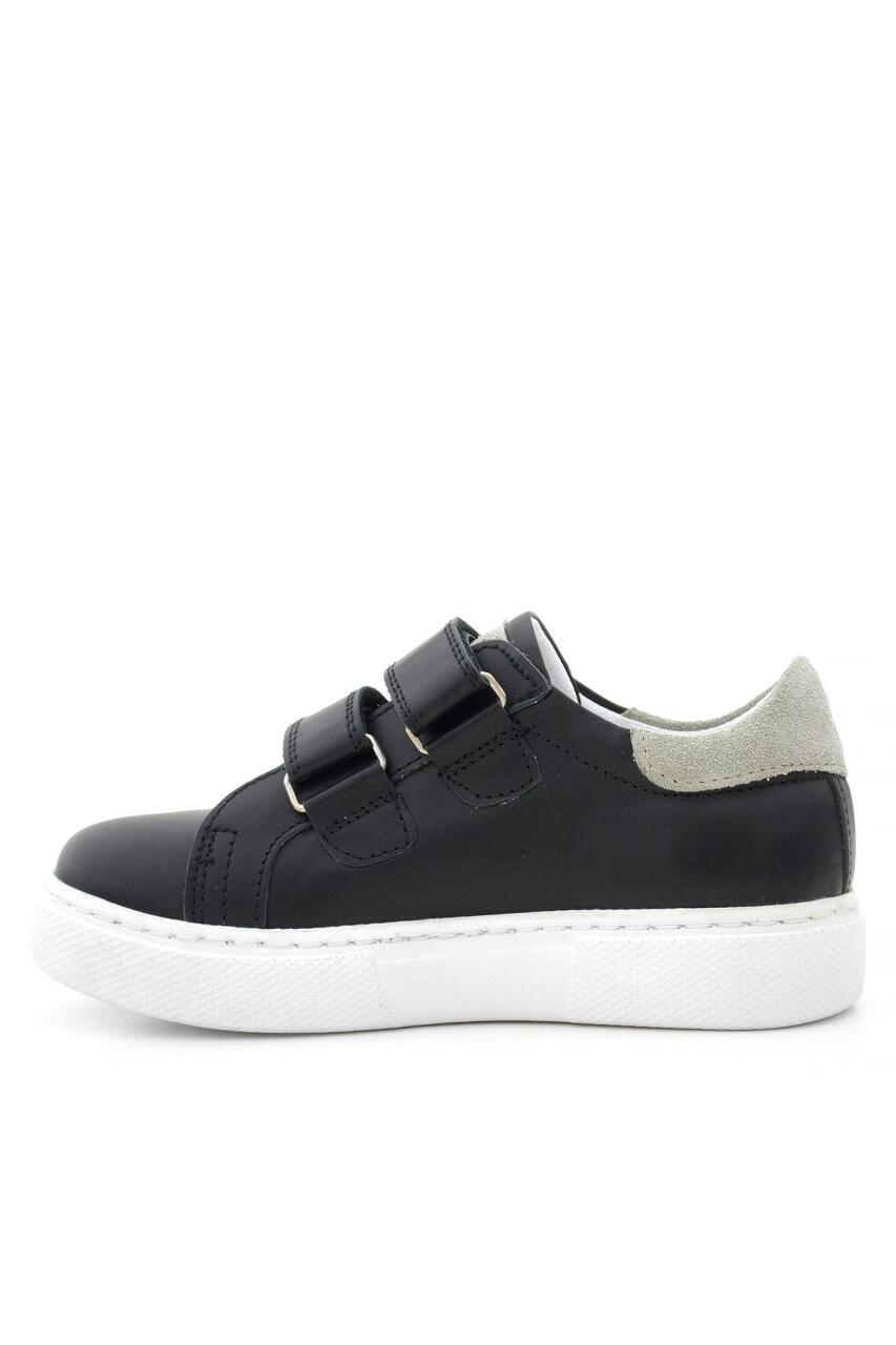 Hakiki Deri Siyah Gri Cırt Cırtlı Çocuk Spor Ayakkabı - 4