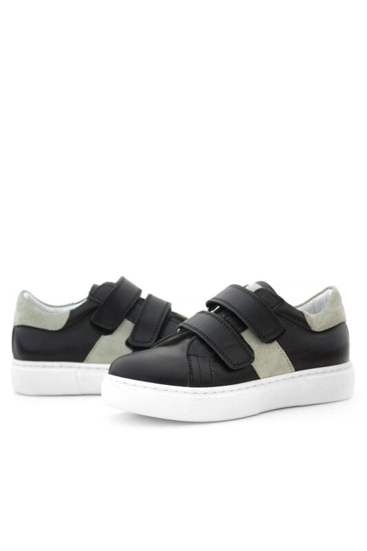 Hakiki Deri Siyah Gri Cırt Cırtlı Çocuk Spor Ayakkabı - 6