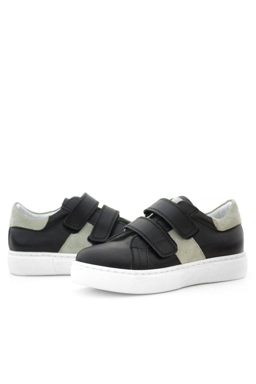 Hakiki Deri Siyah Gri Cırt Cırtlı Çocuk Spor Ayakkabı - 6