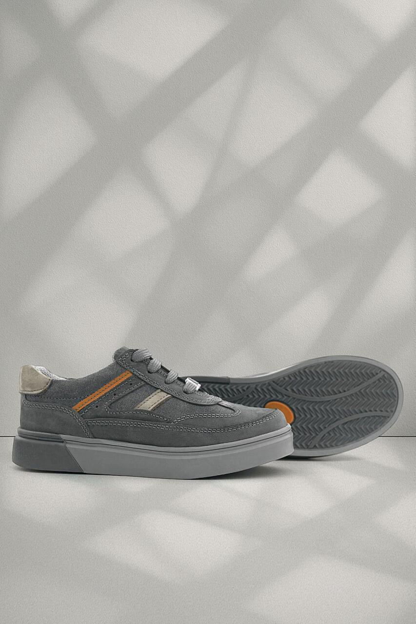 Rakerplus Gri Hakiki Deri Bağcıklı Gri Tabanlı Çocuk Sneaker Ayakkabı - 1