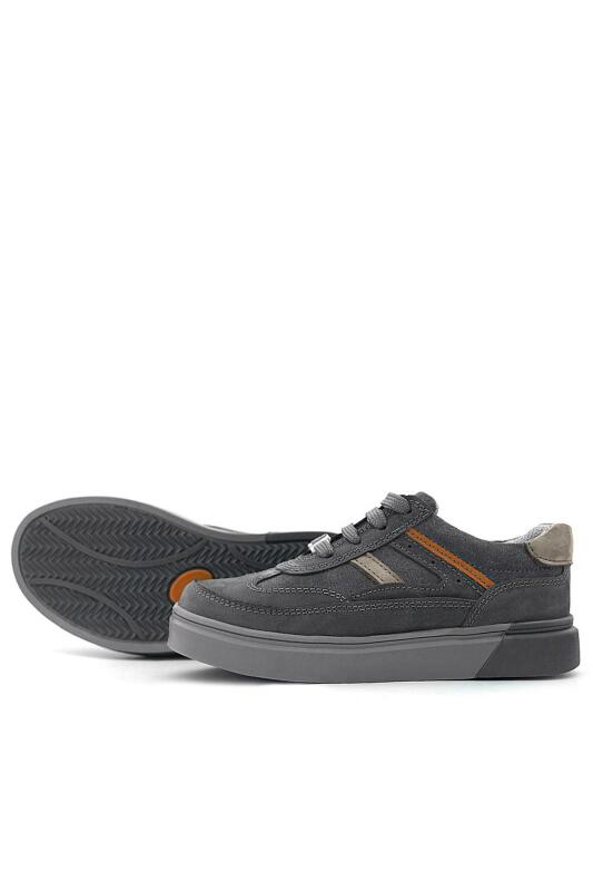 Rakerplus Gri Hakiki Deri Bağcıklı Gri Tabanlı Çocuk Sneaker Ayakkabı - 7