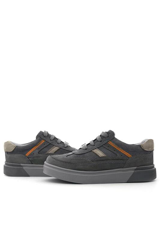 Rakerplus Gri Hakiki Deri Bağcıklı Gri Tabanlı Çocuk Sneaker Ayakkabı - 8