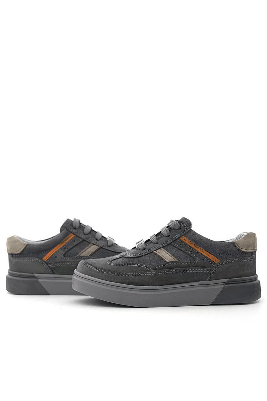 Rakerplus Gri Hakiki Deri Bağcıklı Gri Tabanlı Çocuk Sneaker Ayakkabı - 8