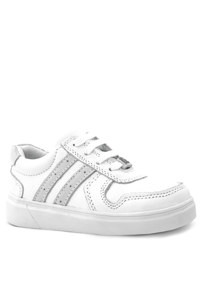 Rakerplus Hakiki Deri Beyaz Bağcıklı Fermuarlı Çocuk Sneaker Ayakkabı - 2