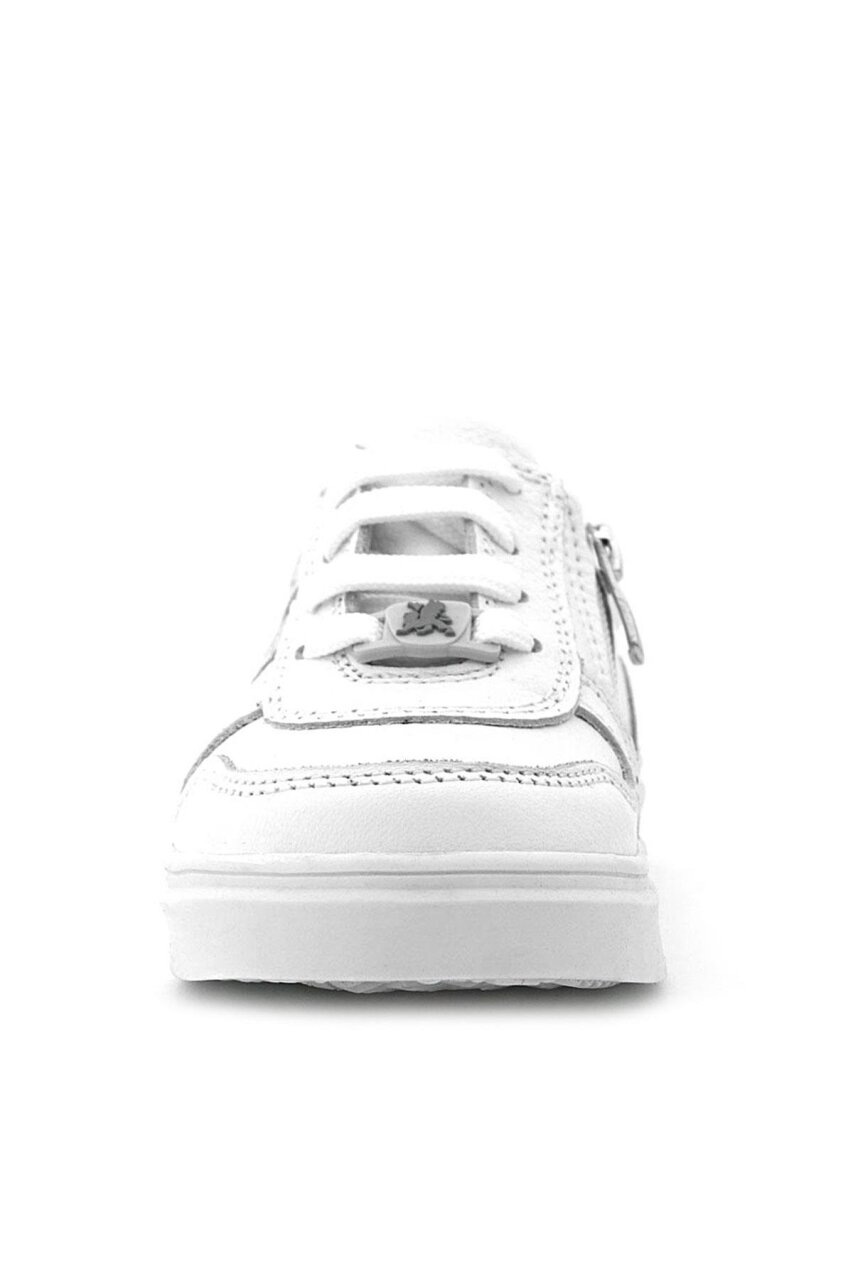 Rakerplus Hakiki Deri Beyaz Bağcıklı Fermuarlı Çocuk Sneaker Ayakkabı - 4