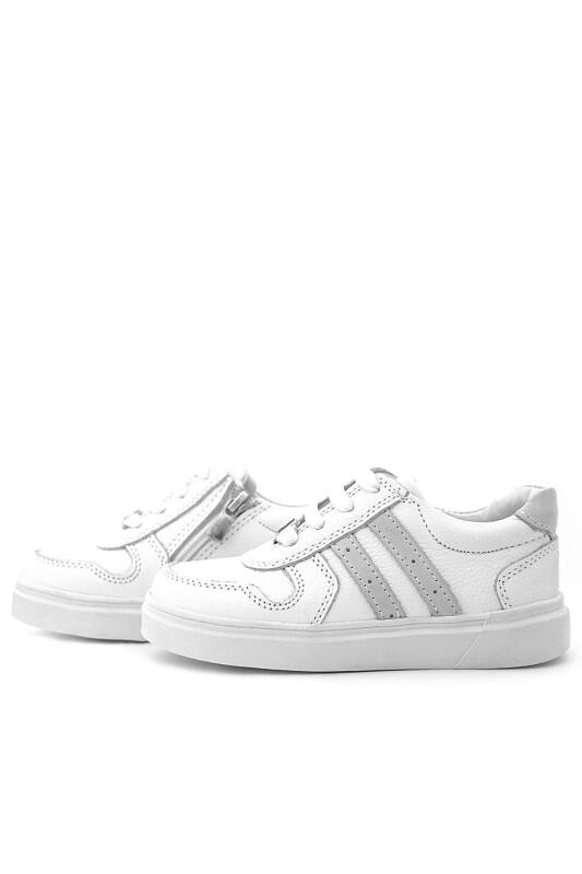 Rakerplus Hakiki Deri Beyaz Bağcıklı Fermuarlı Çocuk Sneaker Ayakkabı - 5