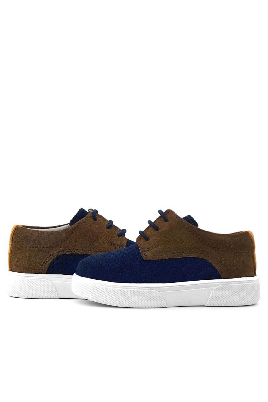 Rakerplus Hakiki Deri Lacivert Sarı Kahve Lastikli Erkek Çocuk Günlük Ayakkabı - 8