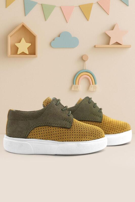 Rakerplus Hakiki Deri Hardal Sarı Haki Lastikli Erkek Çocuk Günlük Ayakkabı - Rakerplus