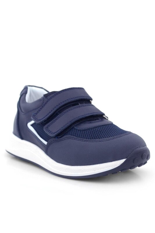 Hakiki Deri Lacivert Cırt Cırtlı Erkek Çocuk Günlük Spor Ayakkabı - 2