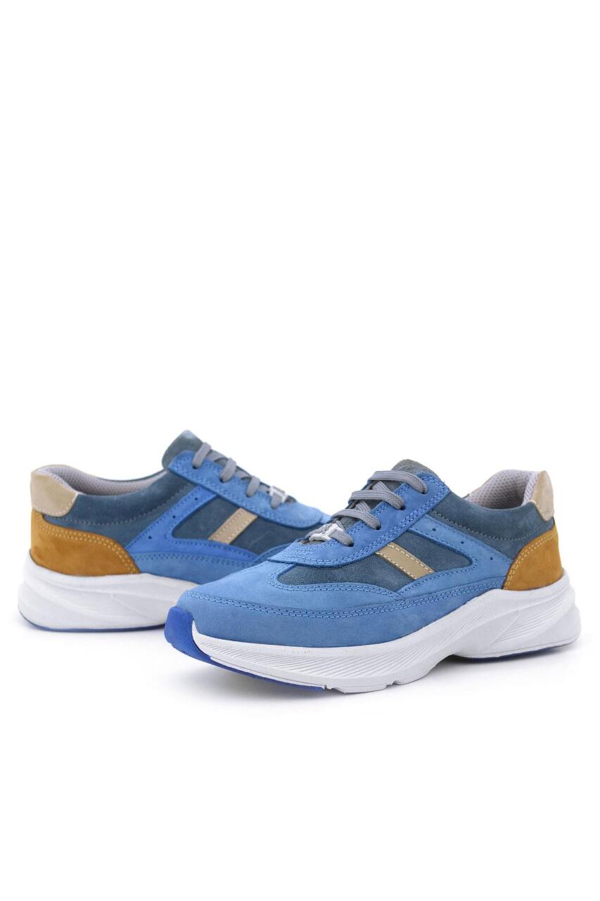 Rakerplus Hakiki Deri Anatomik Mavi Taba Bağcıklı Hafif Çocuk Spor Ayakkabı - 5