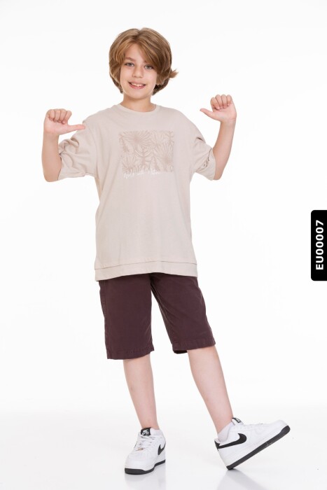 Erkek Çocuk Pamuklu Beli Lastikli Regular Bermuda Şort 9-13 Yaş 395338 Ekpr00010 Koyu Kırmızı - 2