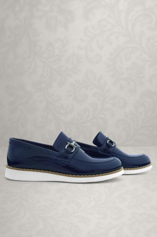 Rakerplus Hakiki Deri Lacivert Rugan Beyaz Tabanlı Loafer Çocuk Klasik Ayakkabı - Rakerplus