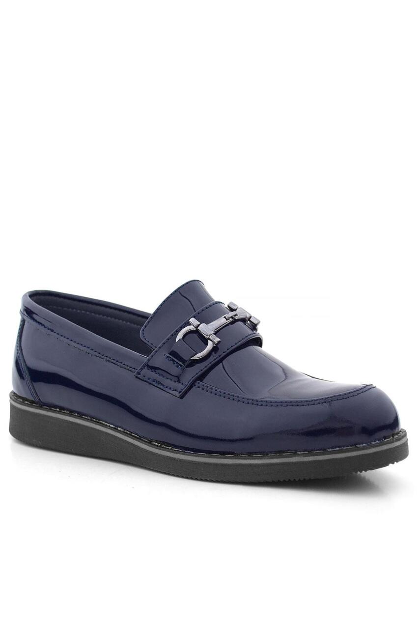 Rakerplus Hakiki Deri Lacivert Rugan Tokalı Loafer Çocuk Klasik Ayakkabı - 2