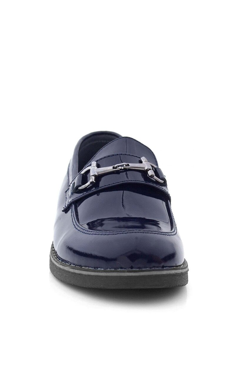 Rakerplus Hakiki Deri Lacivert Rugan Tokalı Loafer Çocuk Klasik Ayakkabı - 4