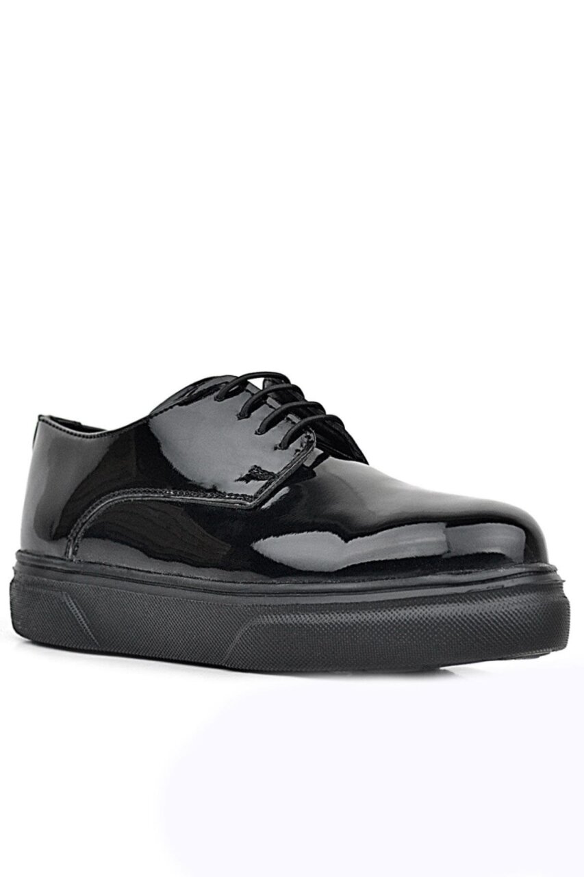 Rakerplus Derby Hakiki Deri Siyah Rugan Siyah Taban Çocuk Klasik Ayakkabı - 2