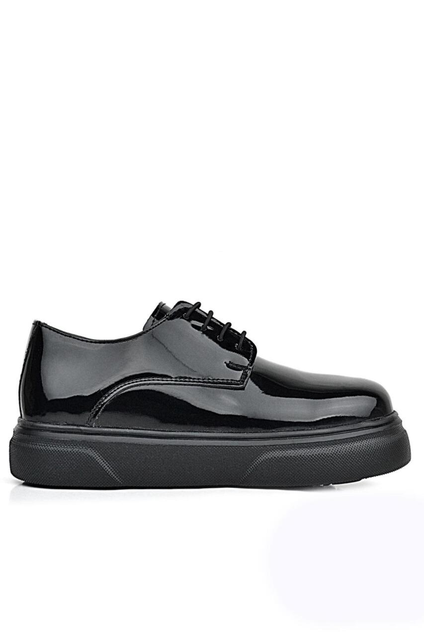 Rakerplus Derby Hakiki Deri Siyah Rugan Siyah Taban Çocuk Klasik Ayakkabı - 3