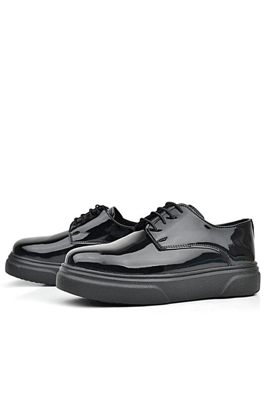 Rakerplus Derby Hakiki Deri Siyah Rugan Siyah Taban Çocuk Klasik Ayakkabı - 5