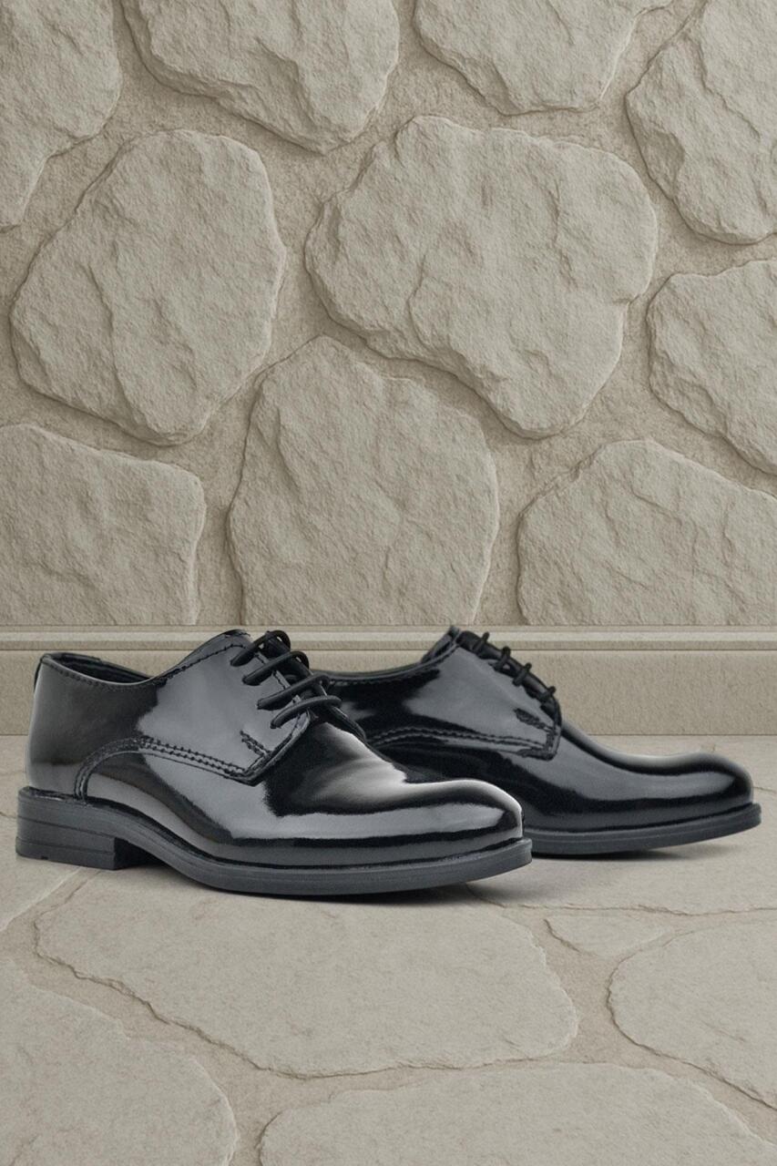 Rakerplus Siyah Rugan Bağcıklı Oxford Çocuk Okul Ayakkabısı - 1