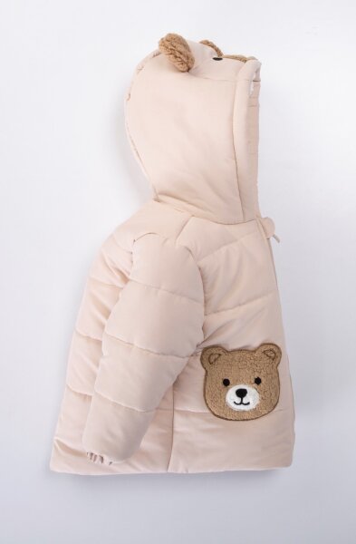 Ayıcık Nakışlı İçi Polarlı Kapüşonlu Şişme Erkek Çocuk Mont 2-6 Yaş 51429 Bej - 3