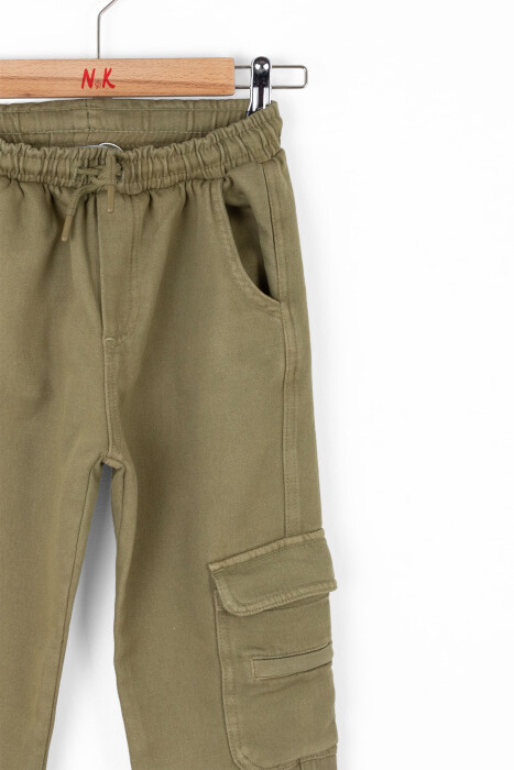 Kargo Cepli Beli Lastikli Kuşakl Lastikli Paçaı Erkek Çocuk Pantolon 8-14 Yaş 67701 Haki - 3