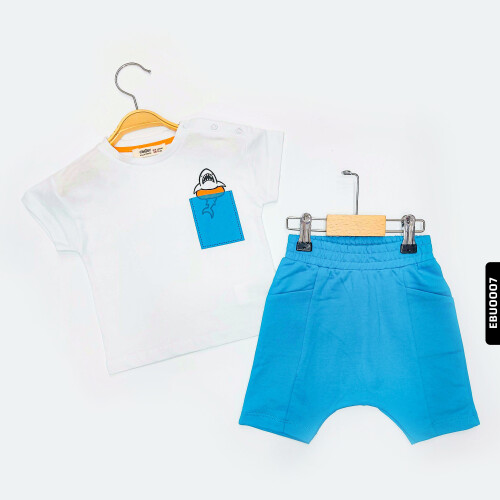 Pamuklu Erkek Bebek Şortlu Mavi Pijama Takımı 6 Ay - 2 Yaş 1098 Ebu0007 - 10