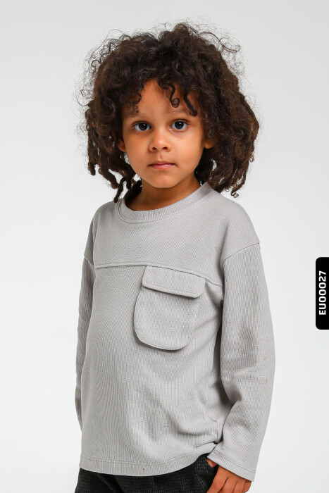 %100 Pamuklu Erkek Çocuk Cepli Bisiklet Yaka Sweatshirt 1-5 Yaş 1676 - 2