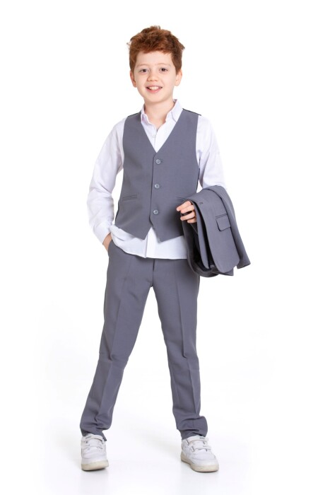 Erkek Çocuk Takım Elbise 9-12 Yaş 25901-3 Gri - 9