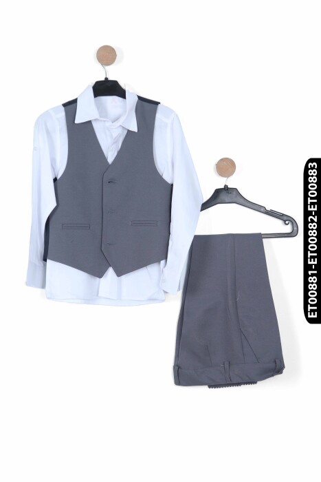 Erkek Çocuk Takım Elbise 9-12 Yaş 25901-3 Gri - 4