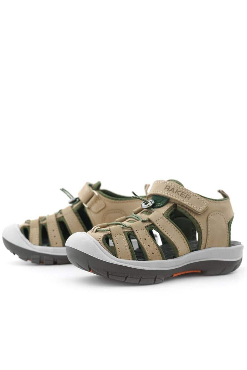 Rakerplus Hakiki Deri Kum Rengi Haki Yeşil Çocuk Sandalet - 6
