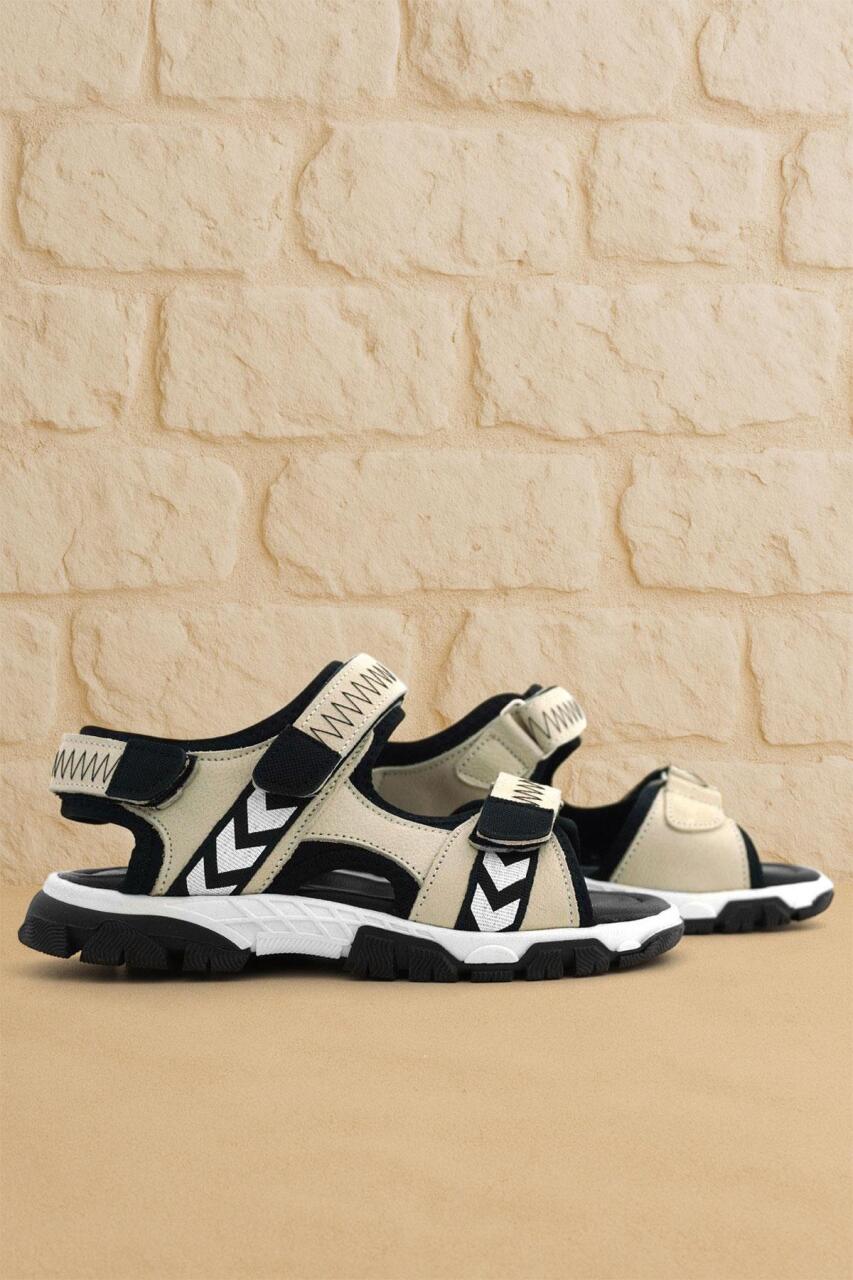 Hakiki Deri Bej Siyah Cırt Cırtlı Erkek Çocuk Sandalet - 1