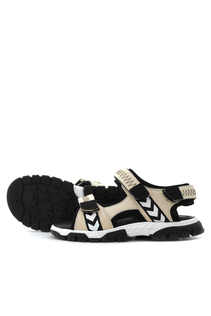 Hakiki Deri Bej Siyah Cırt Cırtlı Erkek Çocuk Sandalet - 6