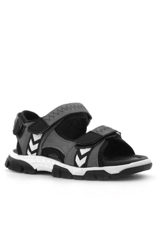 Hakiki Deri Gri Siyah Cırt Cırtlı Erkek Çocuk Sandalet - 2