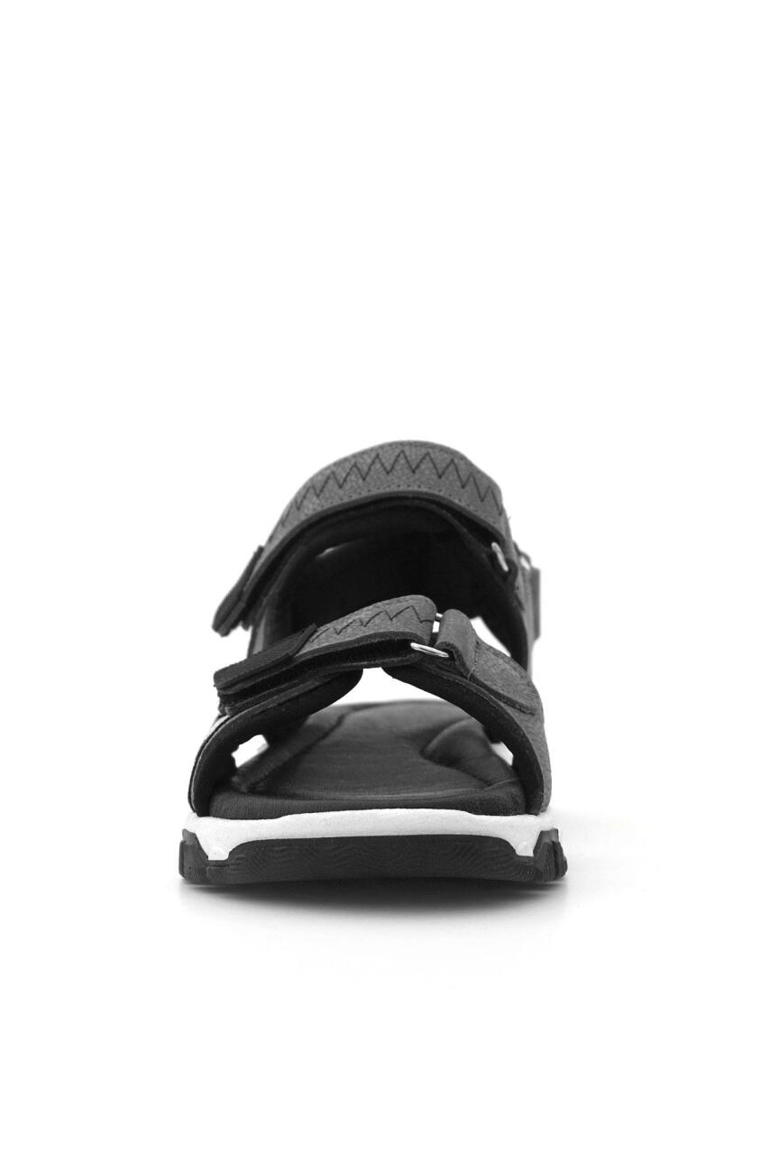 Hakiki Deri Gri Siyah Cırt Cırtlı Erkek Çocuk Sandalet - 3