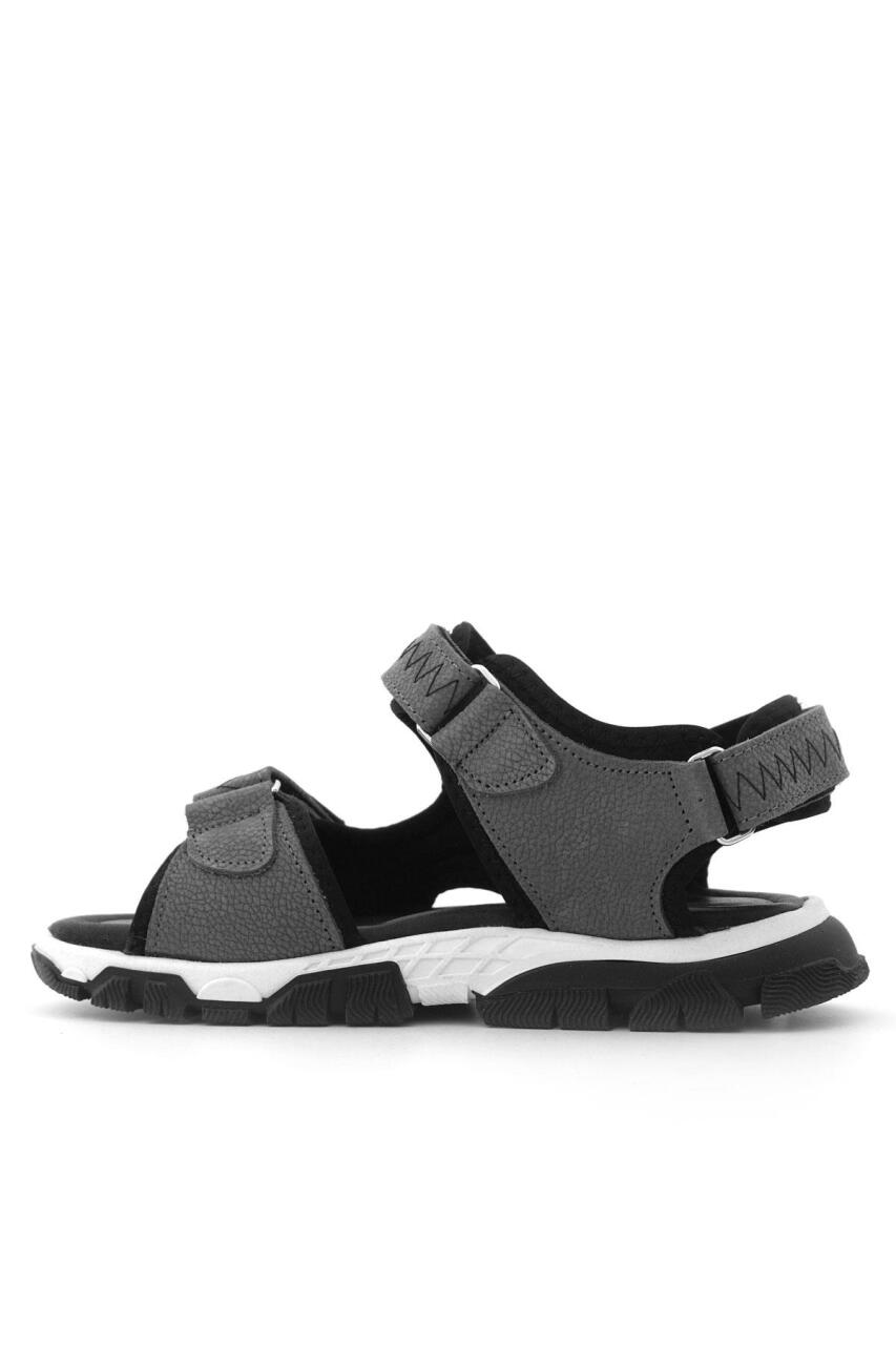 Hakiki Deri Gri Siyah Cırt Cırtlı Erkek Çocuk Sandalet - 4