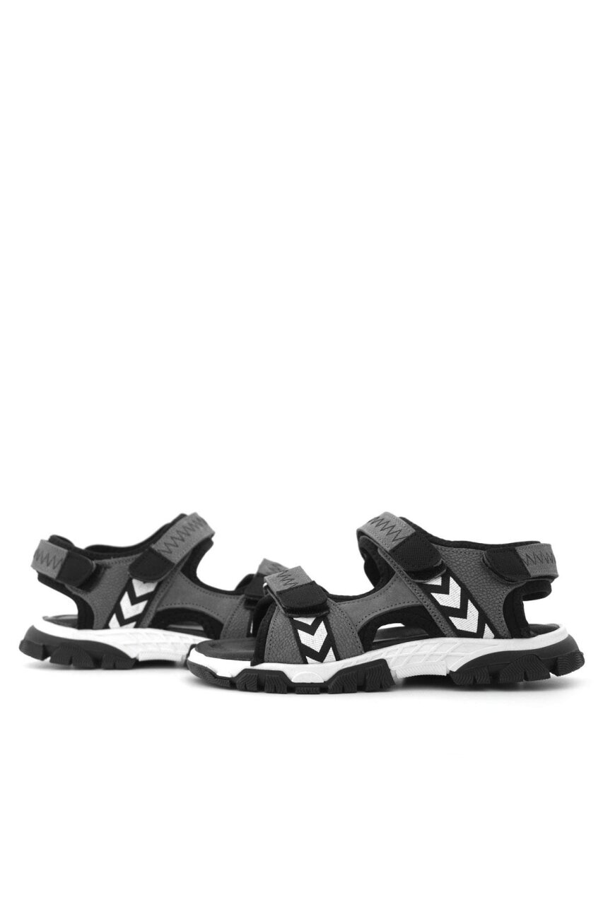 Hakiki Deri Gri Siyah Cırt Cırtlı Erkek Çocuk Sandalet - 7