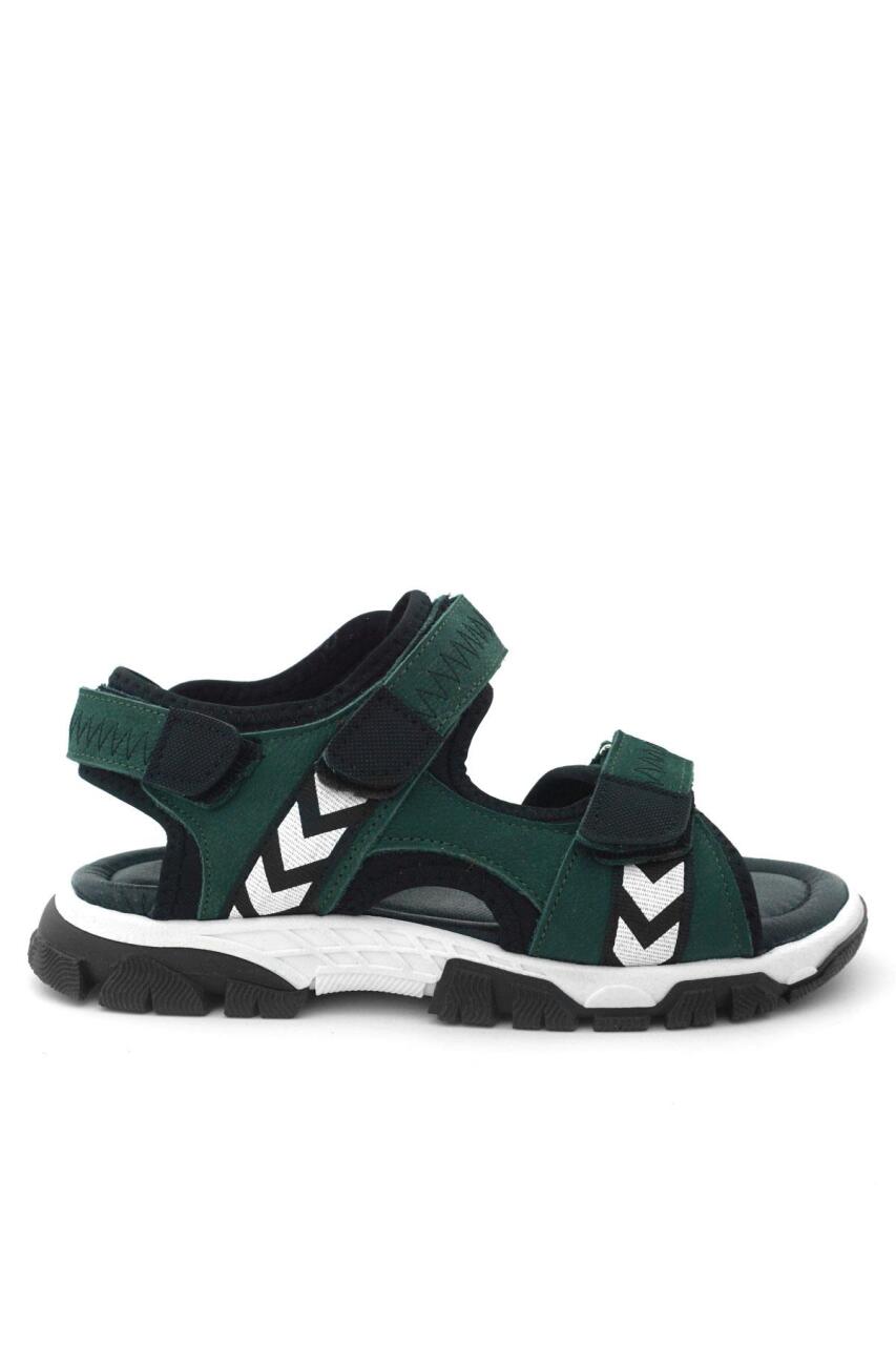 Hakiki Deri Yeşil Siyah Cırt Cırtlı Erkek Çocuk Sandalet - 3