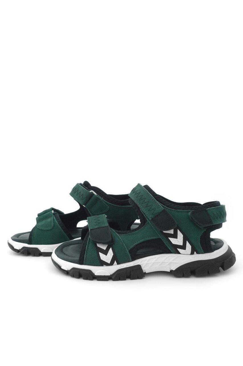 Hakiki Deri Yeşil Siyah Cırt Cırtlı Erkek Çocuk Sandalet - 5