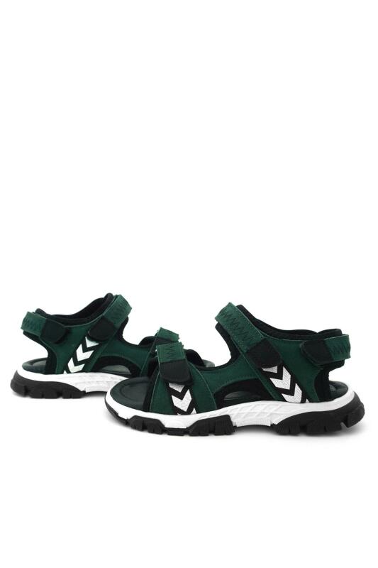 Hakiki Deri Yeşil Siyah Cırt Cırtlı Erkek Çocuk Sandalet - 7