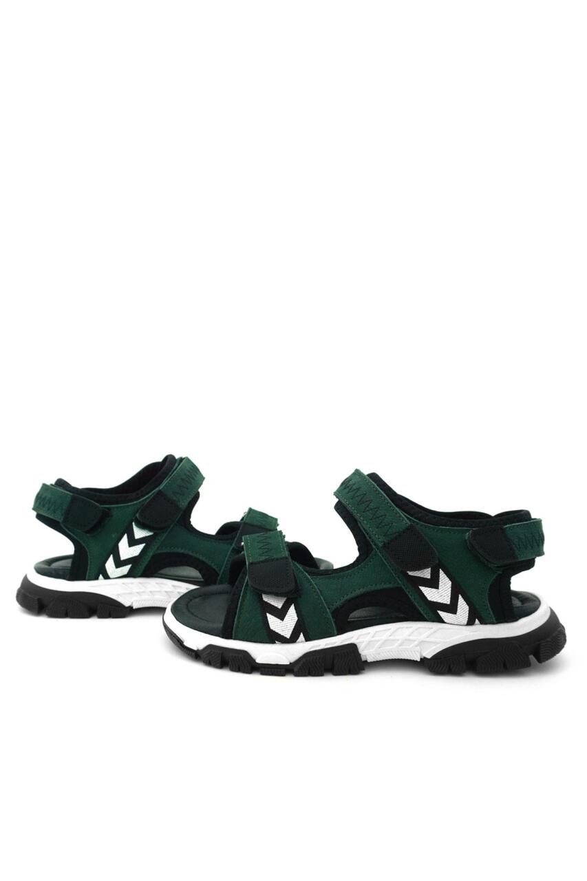 Hakiki Deri Yeşil Siyah Cırt Cırtlı Erkek Çocuk Sandalet - 7