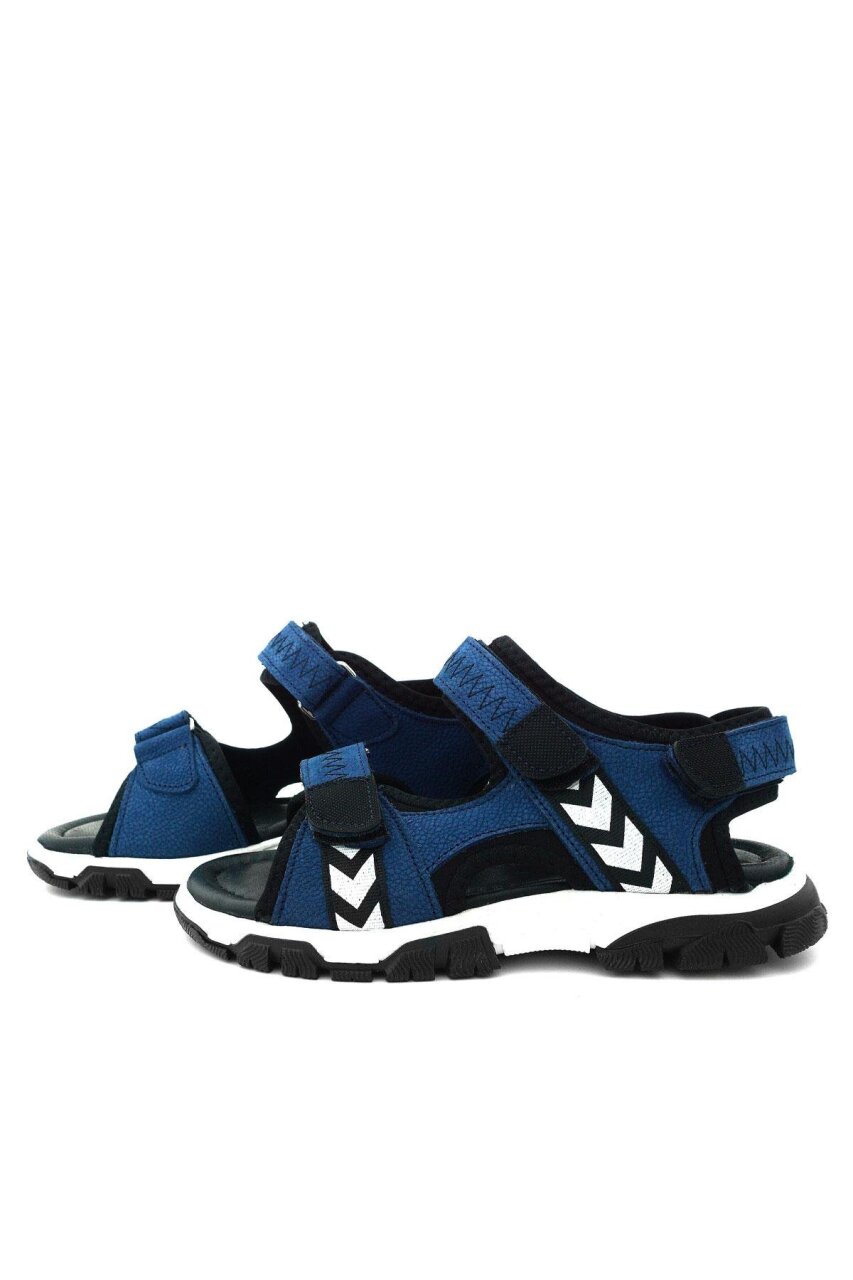 Hakiki Deri Mavi Siyah Cırt Cırtlı Erkek Çocuk Sandalet - 6