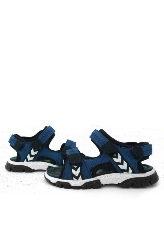 Hakiki Deri Mavi Siyah Cırt Cırtlı Erkek Çocuk Sandalet - 7