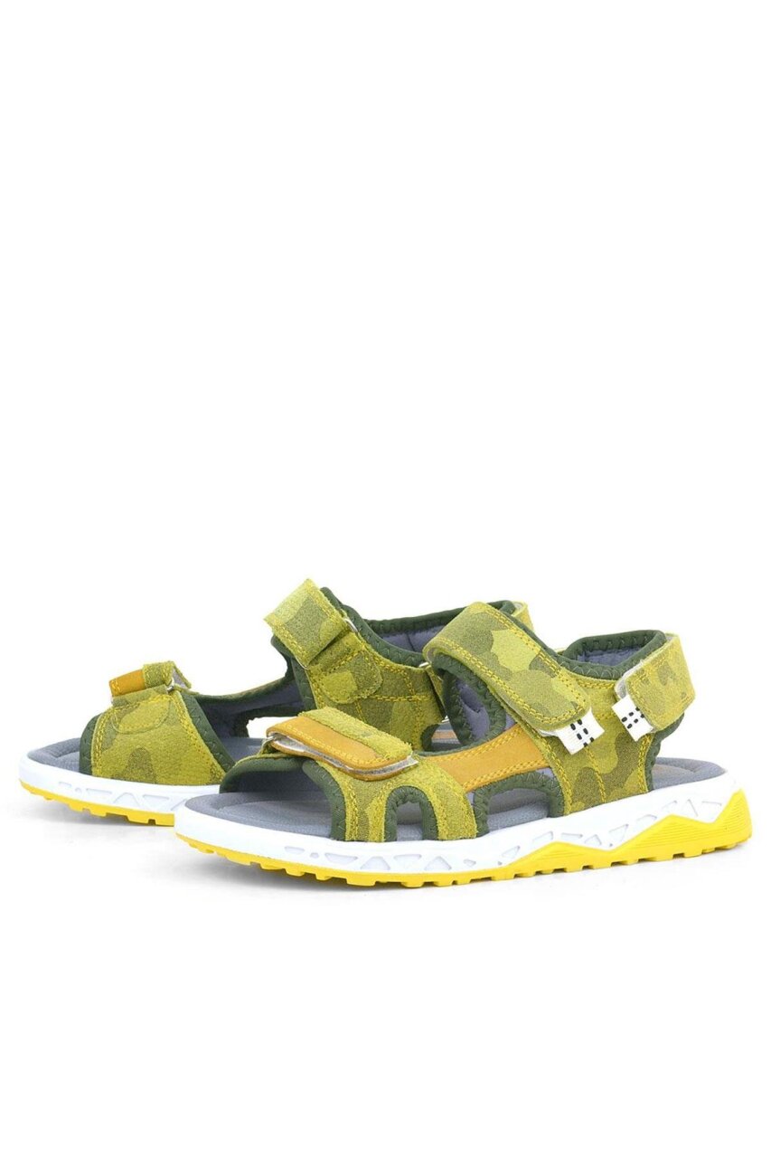 Rakerplus Hakiki Deri Sarı Cırtlı Çocuk Sandalet Ayakkabı - 4