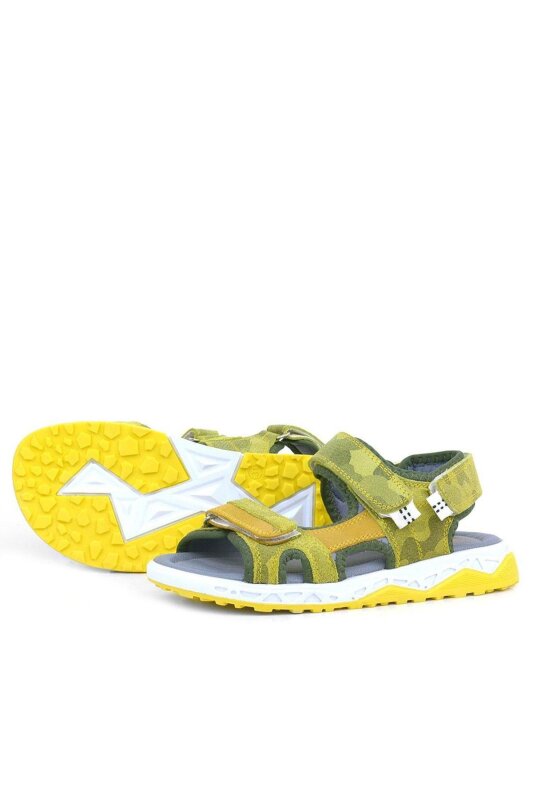 Rakerplus Hakiki Deri Sarı Cırtlı Çocuk Sandalet Ayakkabı - 5