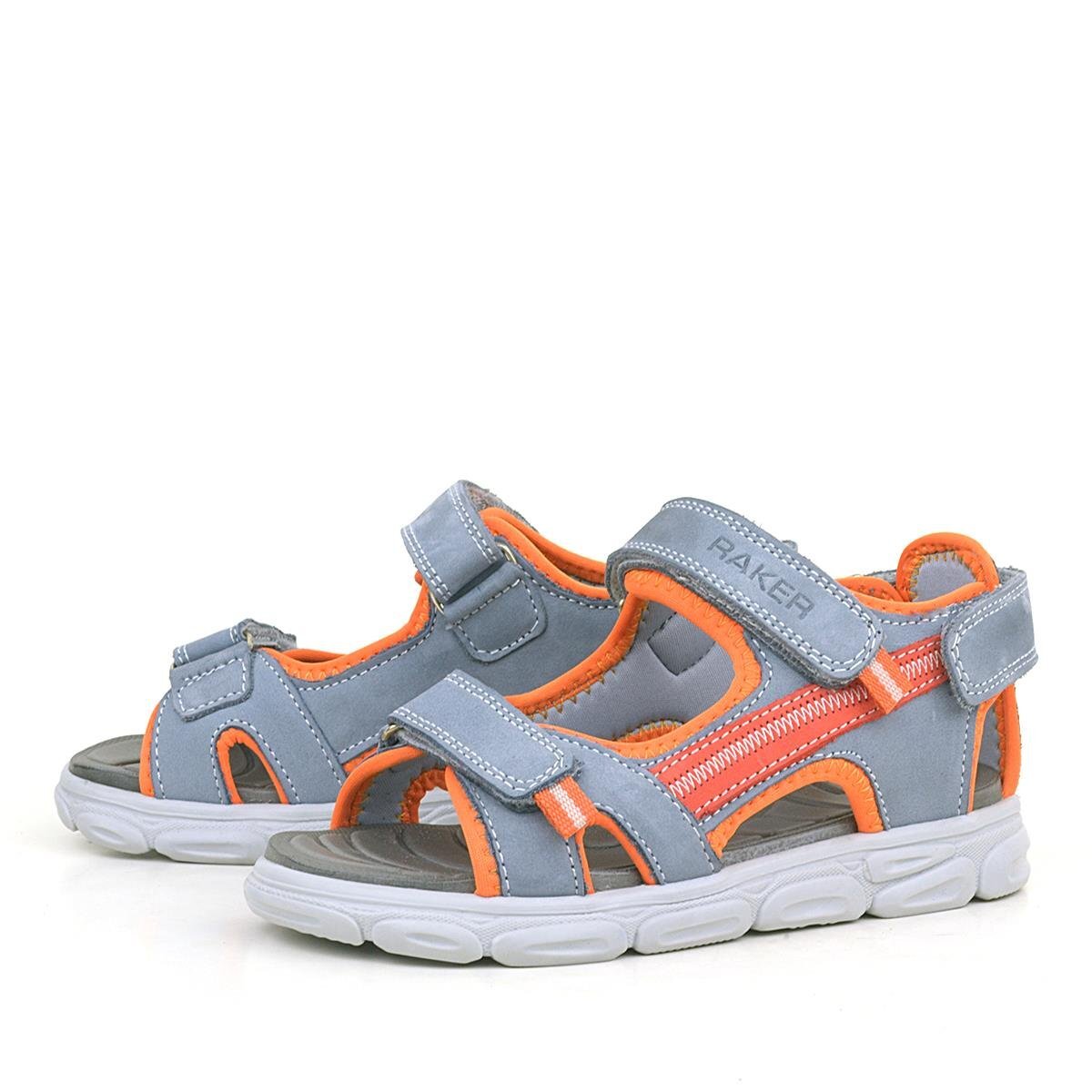 Hakiki Deri Buz Gri Turuncu Çocuk Sandalet Ayakkabı - 4