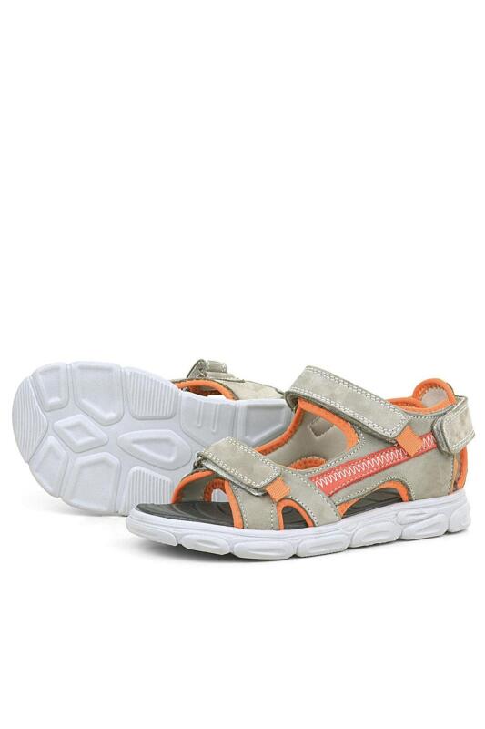 Hakiki Deri Kum Rengi Turuncu Çocuk Sandalet Ayakkabı - 5