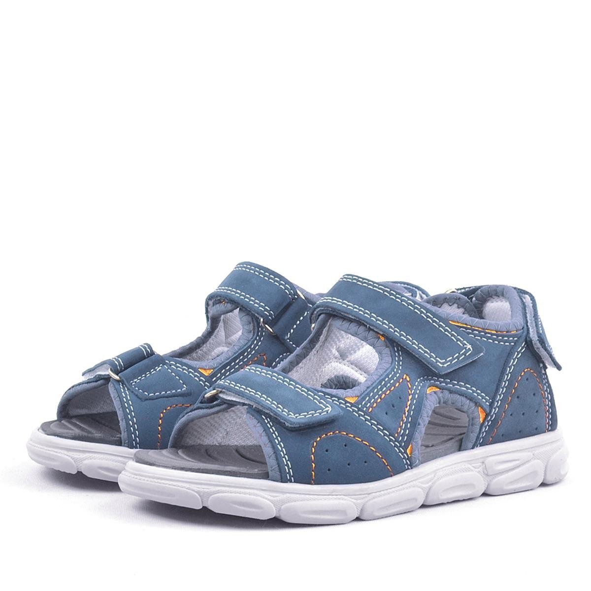 Rakerplus Hakiki Deri Mavi Cırtlı Çocuk Sandalet Ayakkabı - 4