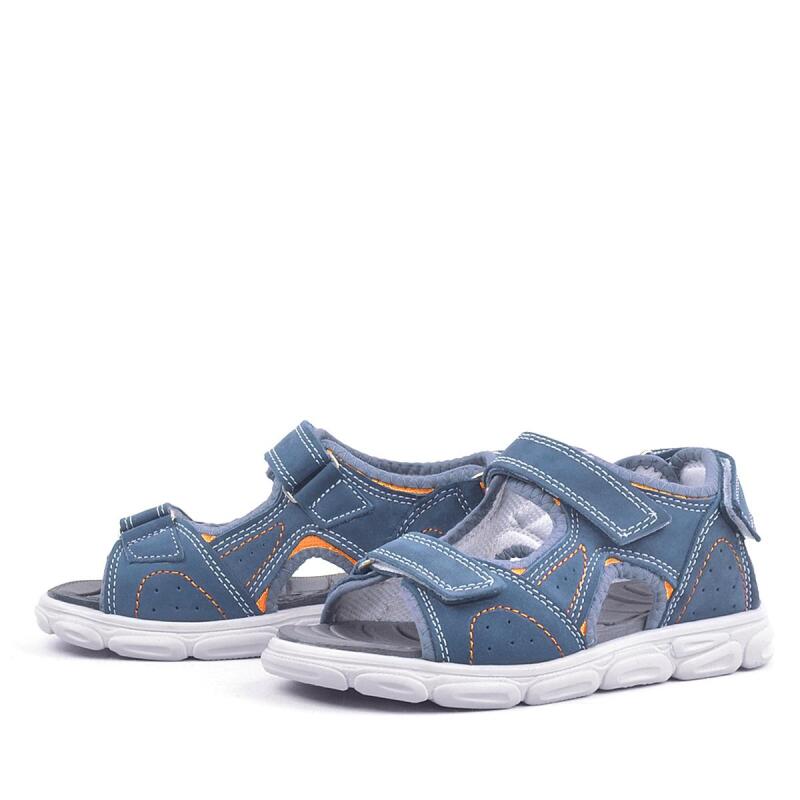 Rakerplus Hakiki Deri Mavi Cırtlı Çocuk Sandalet Ayakkabı - 5
