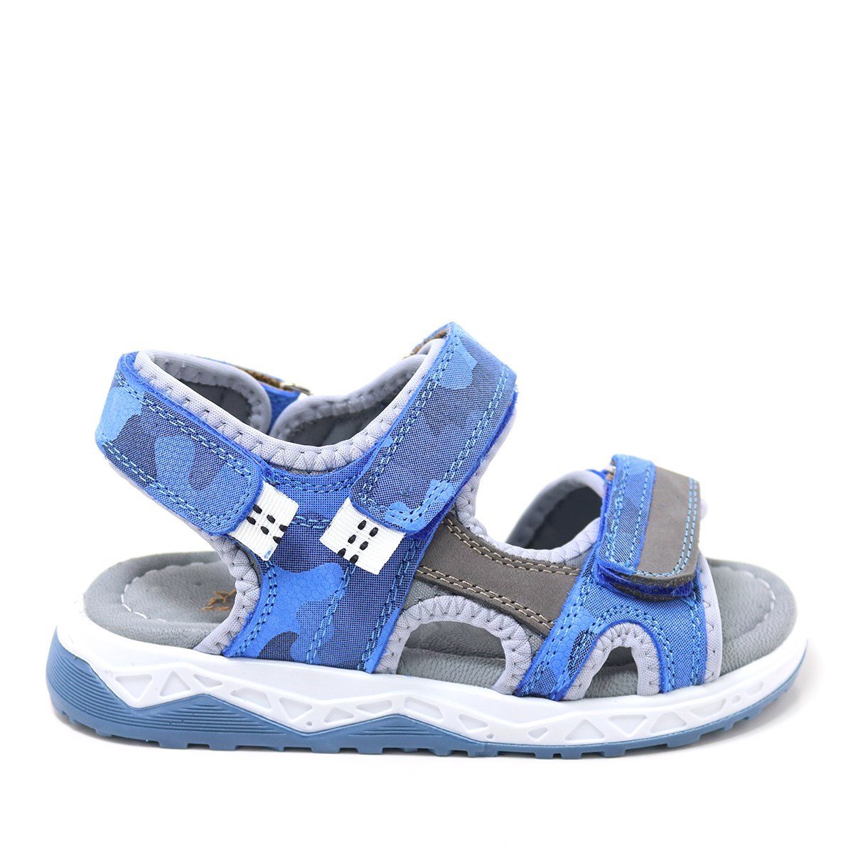 Rakerplus Hakiki Deri Mavi Gri Konfor Tabanlı Cırtlı Çocuk Sandalet - 2