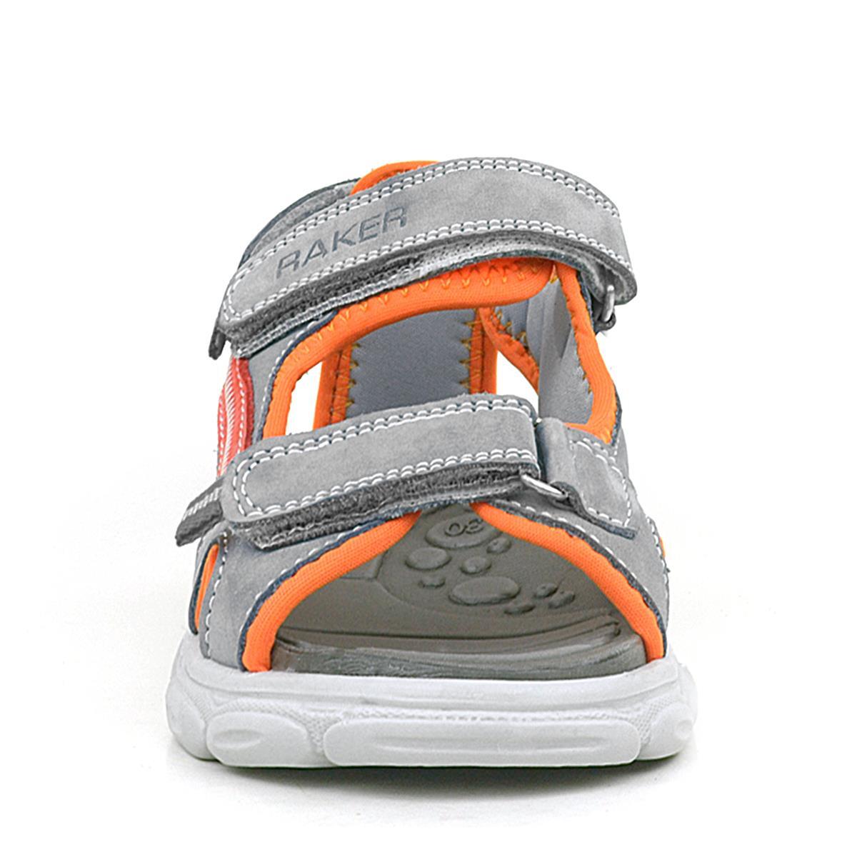 Hakiki Deri Gri Turuncu Çocuk Sandalet Ayakkabı - 2