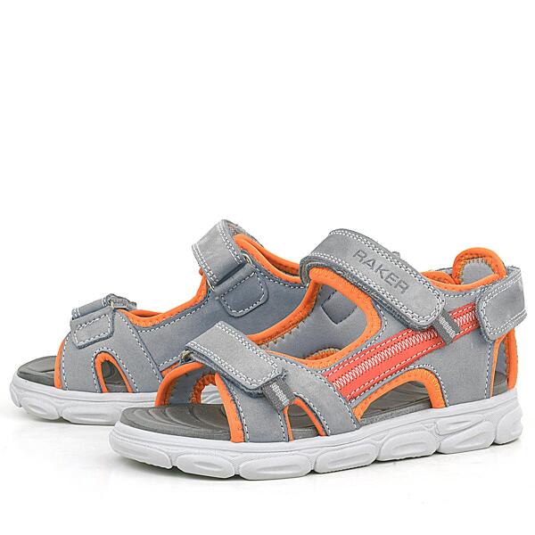 Hakiki Deri Gri Turuncu Çocuk Sandalet Ayakkabı - 3